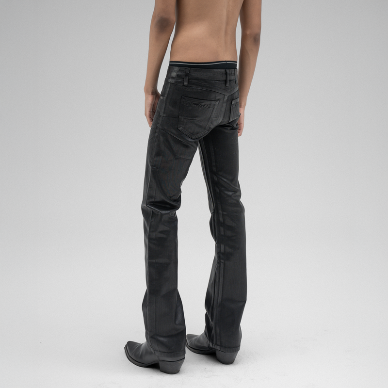 BOOTCUT JEANS IN NOIR WAXED SELVEDGE JAPANESE DENIM