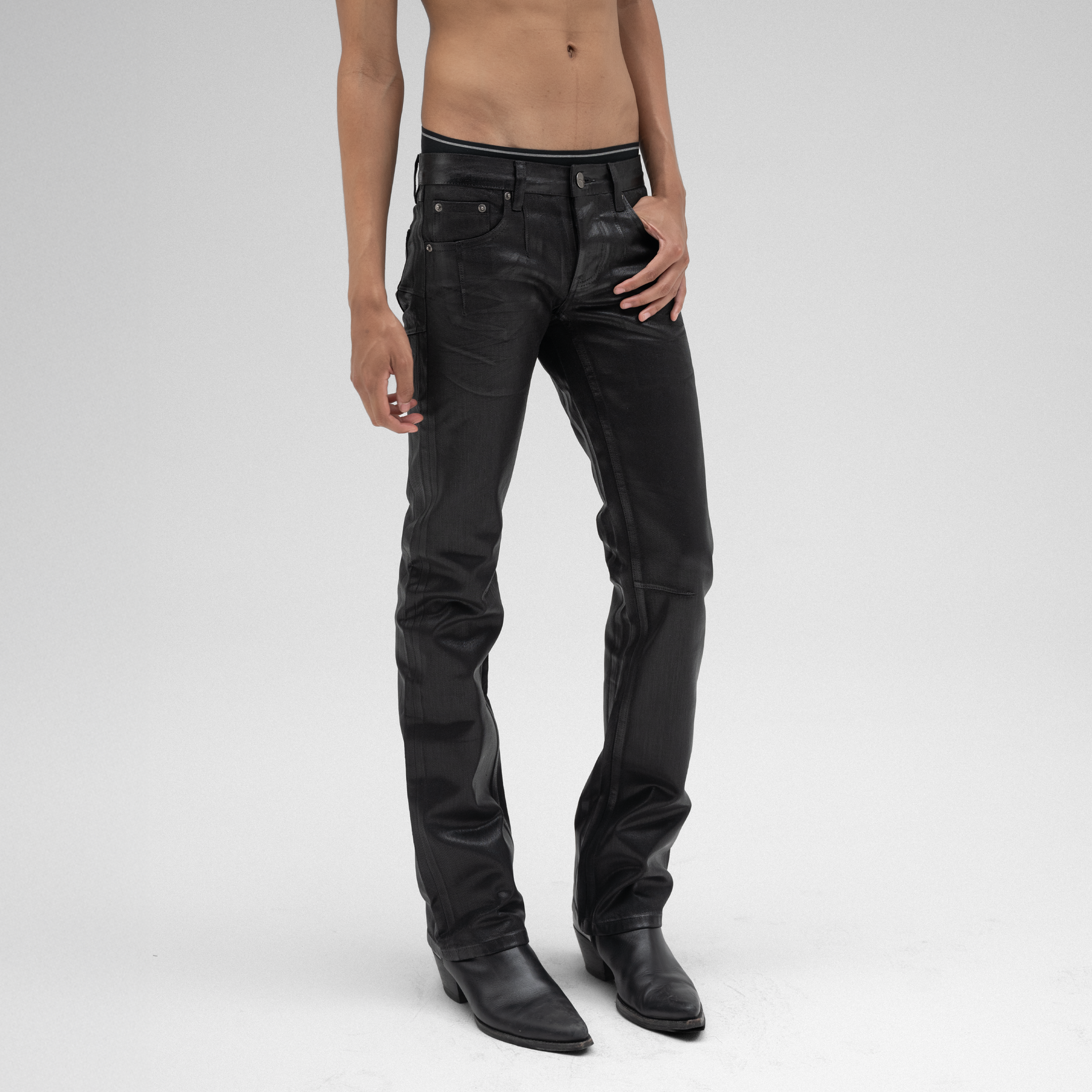 BOOTCUT JEANS IN NOIR WAXED SELVEDGE JAPANESE DENIM