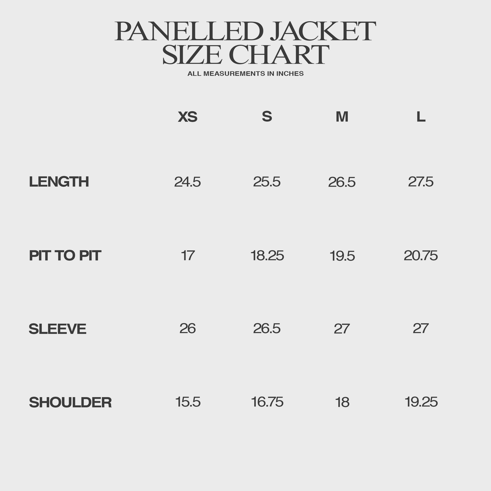 PANELLED JACKET IN LAMBSKIN LEATHER size chart